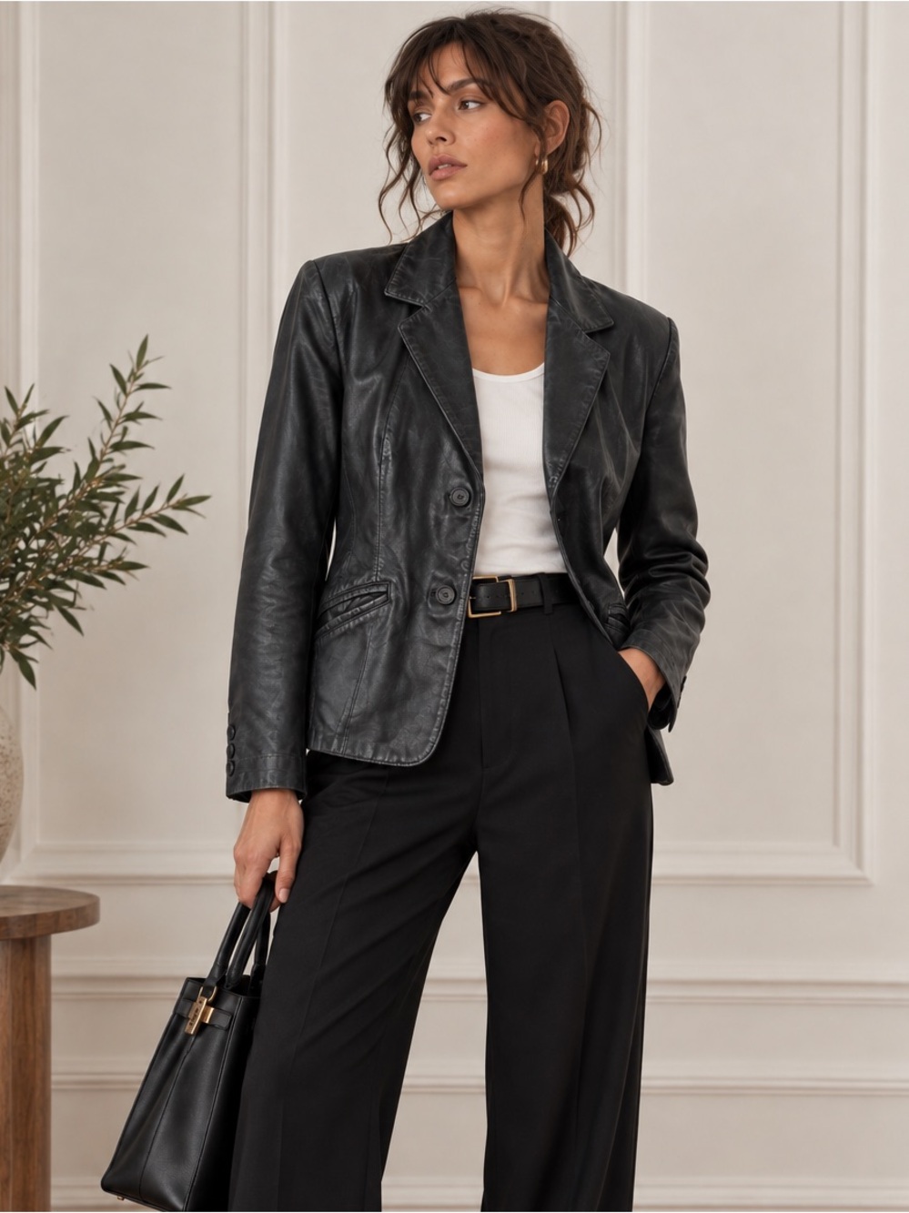Danier Vintage Y2K Genuine Leather Blazer Jacket Black Tailored Minimalist Chic